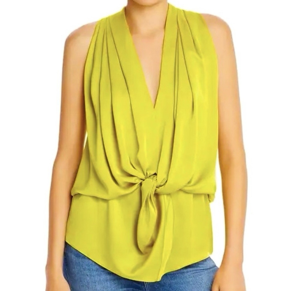 Ramy Brook Chartreuse Marie Sleeveless Blouse Size XS Knot Front V-Neck NWT